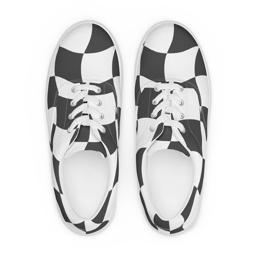 Men’s Lace-Up Canvas Wavy Checkerboard Shoes
