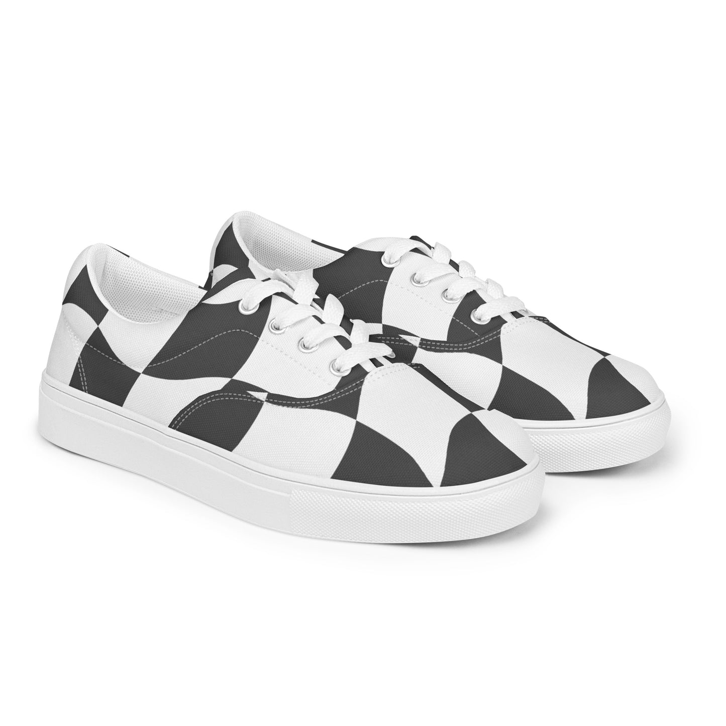 Men’s Lace-Up Canvas Wavy Checkerboard Shoes