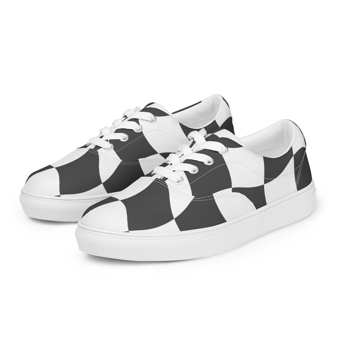 Women’s Lace-Up Canvas Wavy Checkerboard Shoes